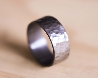 Hammered Tantalum Ring - Dark Blue Grey Tantalum - 9.5mm US Size 11 - Tantalum Wedding Band - Tantalum Wedding Ring