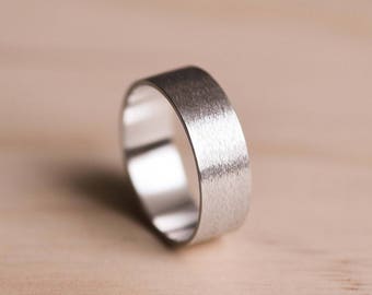 Brushed Solid White Gold Wedding Band - Brushed Gold Ring - White Gold Wedding Ring