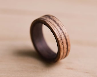 Zebrano & Santos Rosewood 2-Tone Bentwood Ring - Wooden Ring