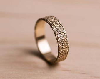 Solid Yellow Gold Volcanic Rock Textured Ring - Gold Wedding Ring - Yellow Gold Wedding Band - Textured Gold Ring