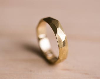 18 Carat Solid Yellow Gold Faceted Ring - 18K Wedding Band - Faceted Wedding Ring
