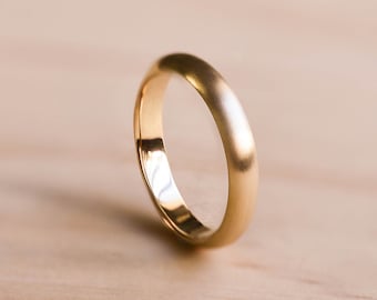 Matte Solid Yellow Gold Half Round Domed Wedding Band - Gold Wedding Ring - Matte Wedding Band