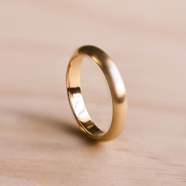 Matte Solid Yellow Gold Half Round Domed Wedding Band - Gold Wedding Ring - Matte Wedding Band