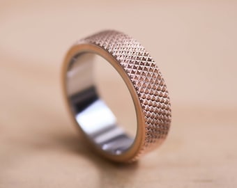 Knurled Bronze Ring with a Marine Grade 316 Stainless Steel Liner Ring - 2-Tone Bronze Band - Bronze Wedding Ring