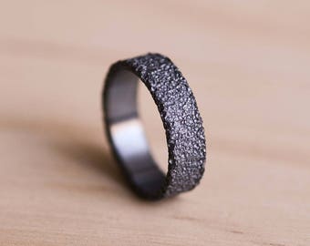 Volcanic Rock Textured Black Patina Argentium Silver Ring - 100% Recycled Argentium Silver - Ethical Wedding Ring