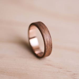 Solid Rose Gold Liner and Spotted Gum Bentwood Ring - Rose Gold Ring - Wooden Ring