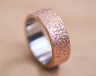 Volcanic Textured Copper Ring with a Stainless Steel Liner Ring - 2-Tone Copper Band - Copper Wedding Ring - Stainless Steel Ring