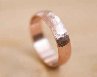 Hammered Solid Rose Gold Wedding Ring with Subtle Dome - Gold Wedding Band - Hammered Wedding Ring - Brushed Wedding Ring