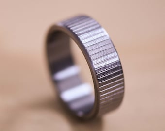 Straight Line Knurled Tantalum Ring with a Brushed Finish - Tantalum Wedding Band - Textured Wedding Ring