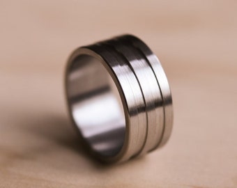 Brushed Marine Grade 316 Stainless Steel Ring with Double Groove - Stainless Steel Wedding Ring