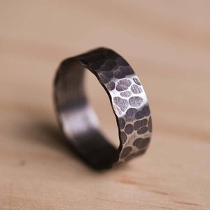 Oxidised & Hammered Marine Grade 316 Stainless Steel Ring with a Brushed Finish, Stainless Steel Wedding Band, Stainless Steel Ring