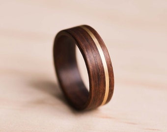 Yellow Gold Inlay in Santos Rosewood Bentwood Ring - Wooden Ring - Wooden Band