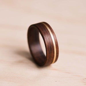 Yellow Gold Inlay in Santos Rosewood Bentwood Ring - Wooden Ring - Wooden Band