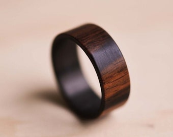 Macassar Ebony and Carbon Fiber Bentwood Ring - Wooden Ring - Carbon Fiber Ring