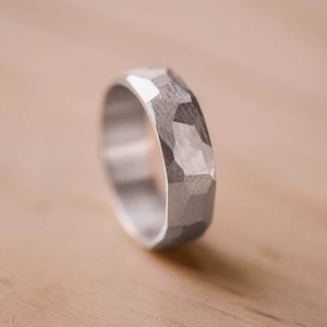 Faceted Argentium Silver Ring with Straight Line Texture, 100% Recycled Argentium Silver, Ethical Wedding Ring, Faceted Wedding Band