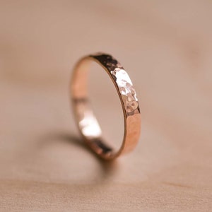 Solid Rose Gold Hammered Ring - Rose Gold Wedding Band - Hammered Wedding Ring - Polished Rose Gold Ring