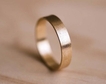 Brushed Solid Yellow Gold Wedding Band - Gold Wedding Band - Brushed Gold Ring