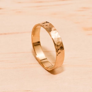 Solid Yellow Gold Hammered Ring Gold Wedding Band Polished Yellow Gold Ring image 1