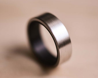 Brushed Marine Grade 316 Stainless Steel Ring with Carbon Fibre Liner - Stainless Steel Wedding Ring - Carbon Fiber Ring
