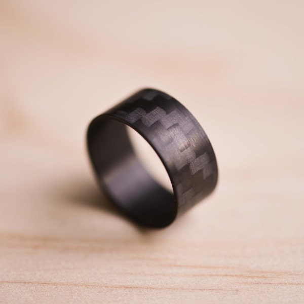Handcrafted Carbon Fiber Ring: Black Twill Finish, Strong Lightweight Band