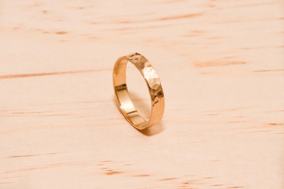 Handcrafted 9 Carat Gold Hammered Wedding Band, Mens Ring, Mens Wedding Ring