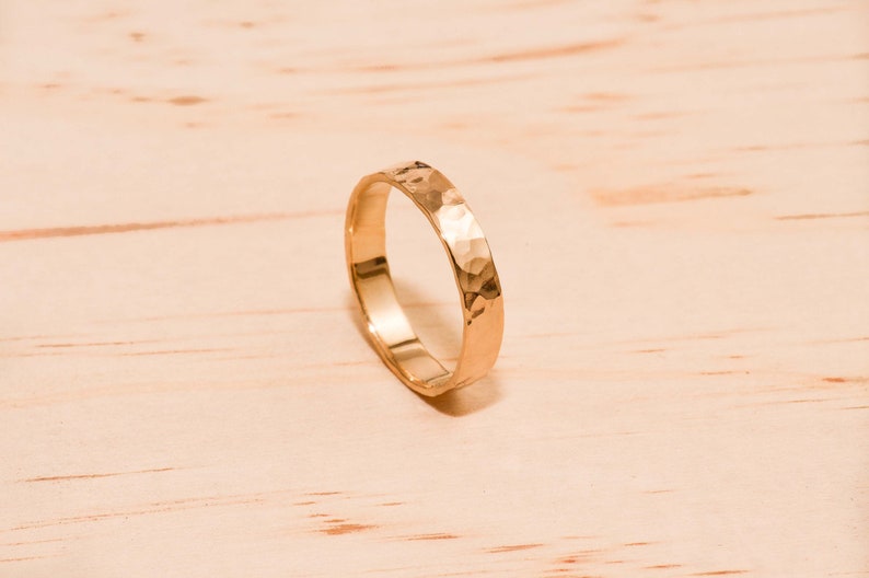 Solid Yellow Gold Hammered Ring Gold Wedding Band Polished Yellow Gold Ring image 1