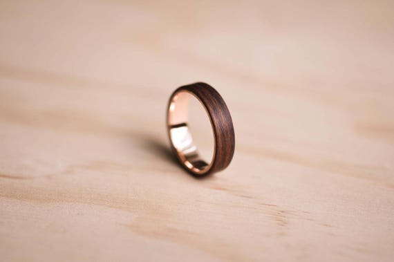 Santos Rosewood Bentwood Ring with 9K Rose Gold Liner, Mens Ring, Mens Wedding Ring