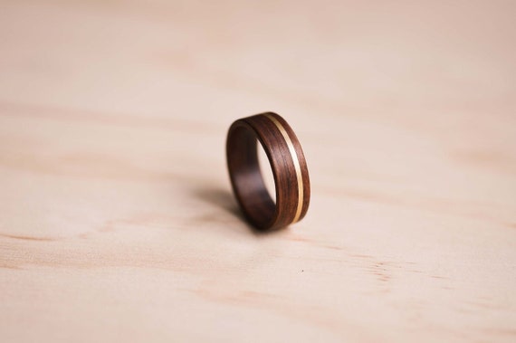 Handcrafted Santos Rosewood Bentwood Ring with 9ct Yellow Gold Inlay, Mens Ring, Mens Wedding Ring