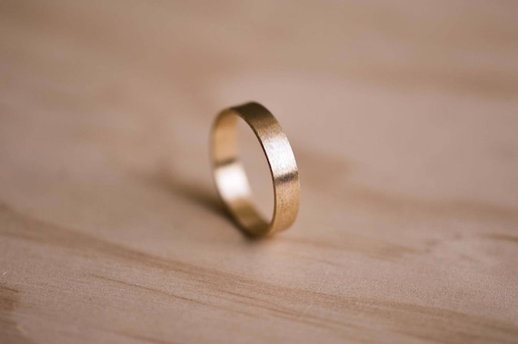 Handcrafted Brushed 9 Carat Gold Wedding Band, Mens Ring, Mens Wedding Ring