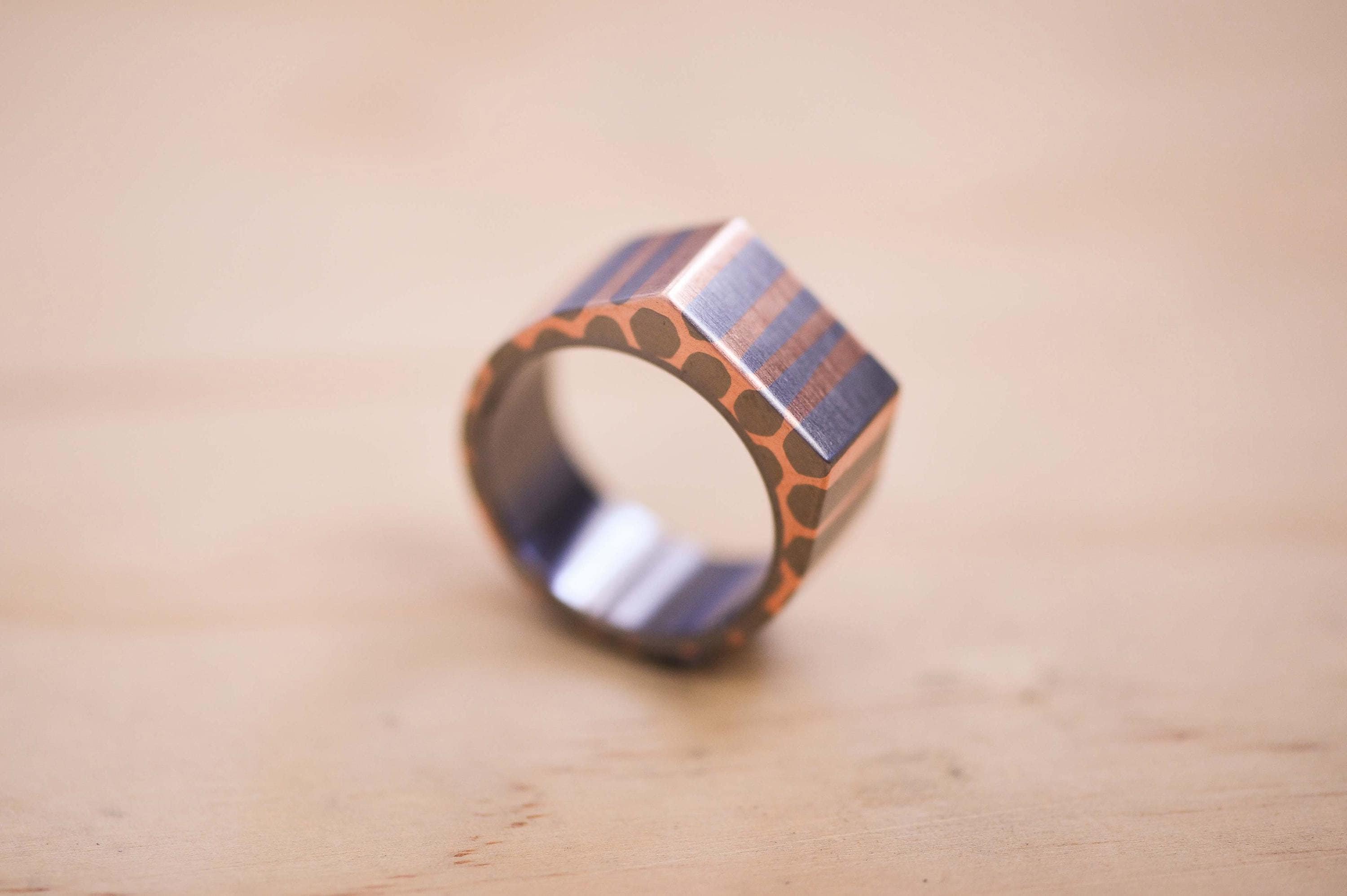 Superconductor Signet Ring with Tantalum Liner, Unique Tantalum Wedding Band, Superconductor Men's Ring