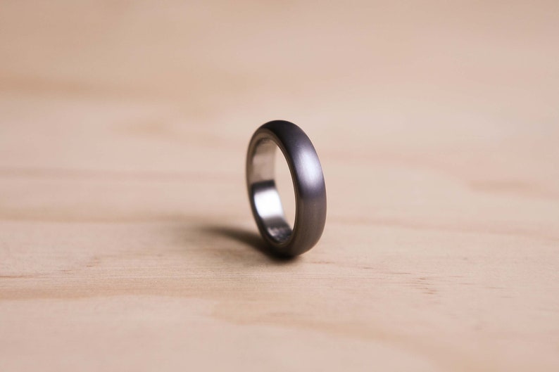 Brushed Domed Tantalum Ring with a Titanium Liner Dark Blue Grey Tantalum Tantalum Wedding Band Grey Wedding Ring image 1
