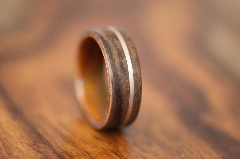 Rose Gold Inlay in Santos Rosewood Bentwood Ring Wooden Ring Rose Gold Ring image 2