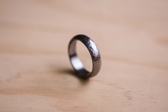 Handmade Domed Tantalum Ring: Hammered Dark Blue Grey Wedding Band, Mens Ring, Mens Wedding Ring