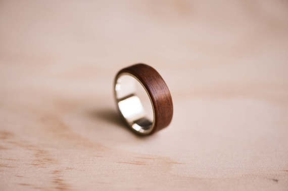 Santos Rosewood & Marine Grade 316 Stainless Steel Bentwood Ring, Wooden Ring, Mens Ring, Mens Wedding Ring