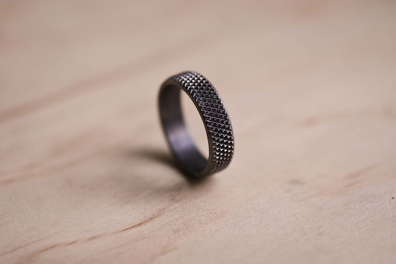 Knurled Tantalum Ring: Dumbbell Texture, Gym Accessory, Mens Ring, Mens Wedding Ring