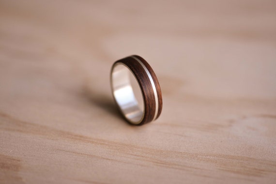 Handcrafted Santos Rosewood Bentwood Ring with Argentium Silver Inlay, Mens Ring, Mens Wedding Ring
