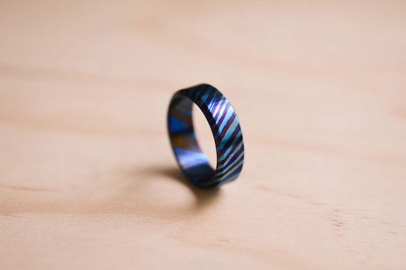 Handcrafted Timascus Ring: Anodized Twist Pattern Titanium Wedding Band, Mens Ring, Mens Wedding Ring