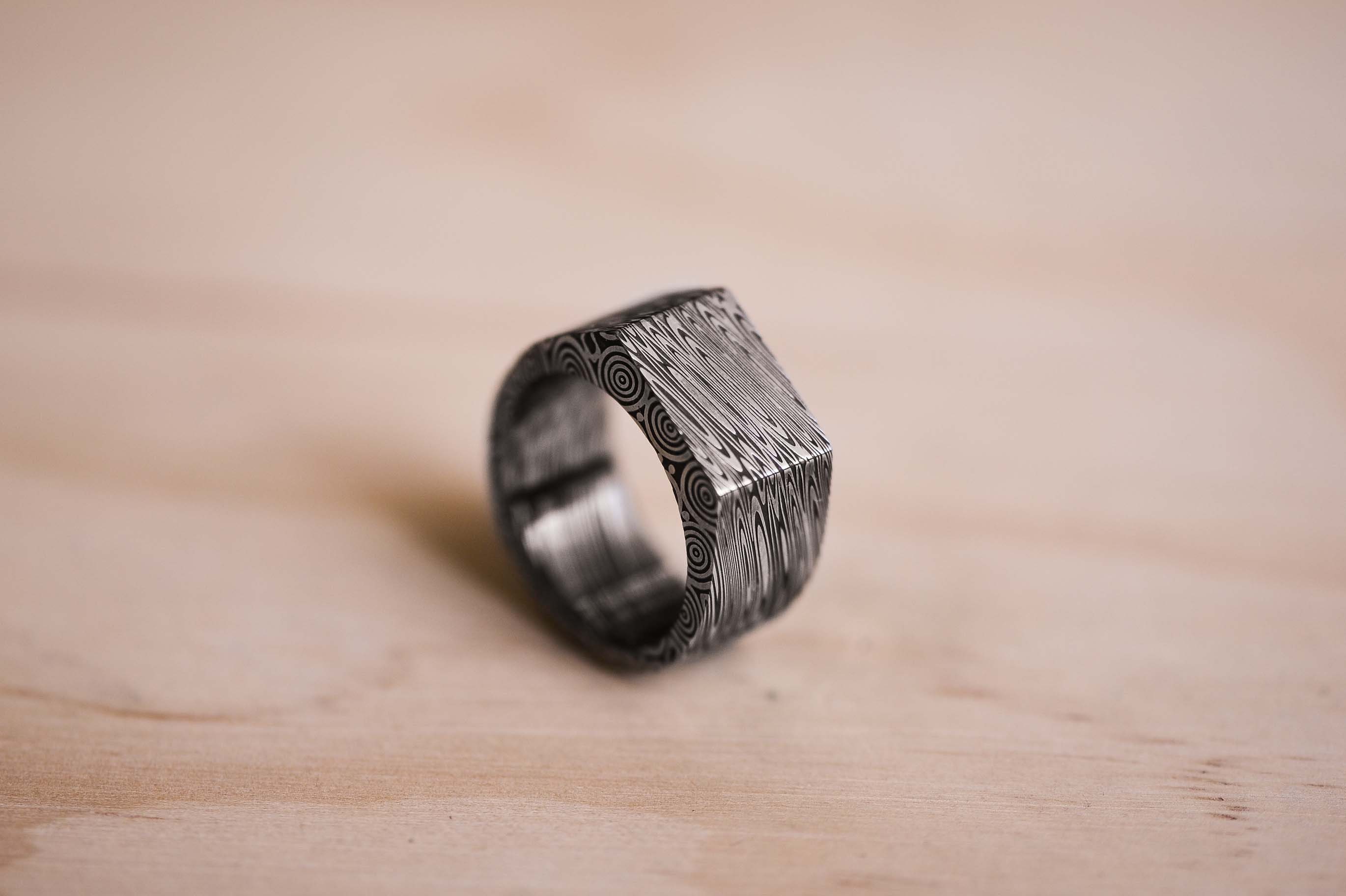 Damasteel Damascus Heimskringla Pattern Signet Ring Damascus Steel