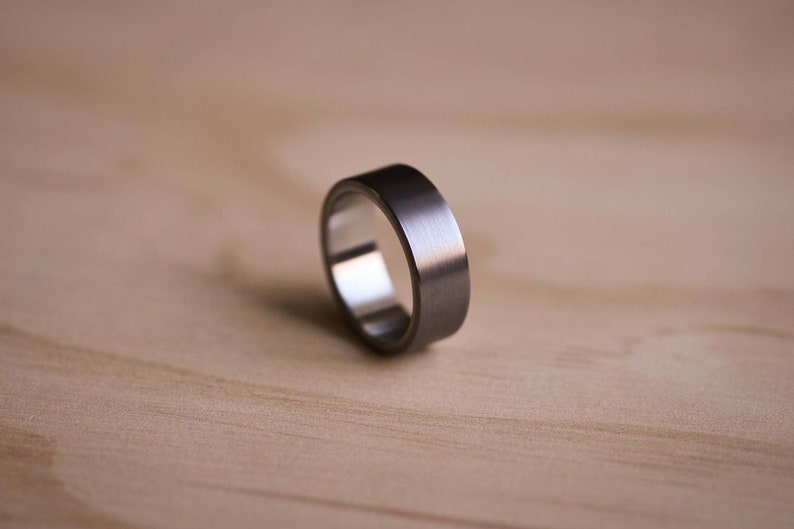 2-Tone Brushed Tantalum Ring with a Marine Grade 316 Stainless Steel Liner Tantalum Wedding Band image 1