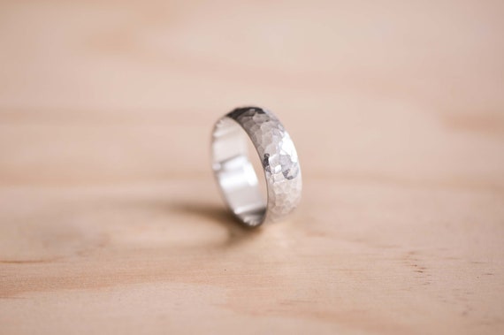 Handcrafted Hammered Argentium Silver Ring: Recycled Ethical Band, Mens Ring, Mens Wedding Ring