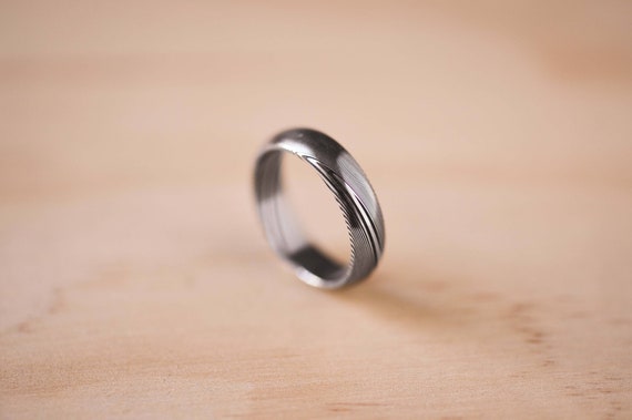 Domed Damasteel Damascus Dense Twist Pattern Ring, Damascus Steel Wedding Band, Mens Ring, Mens Wedding Ring