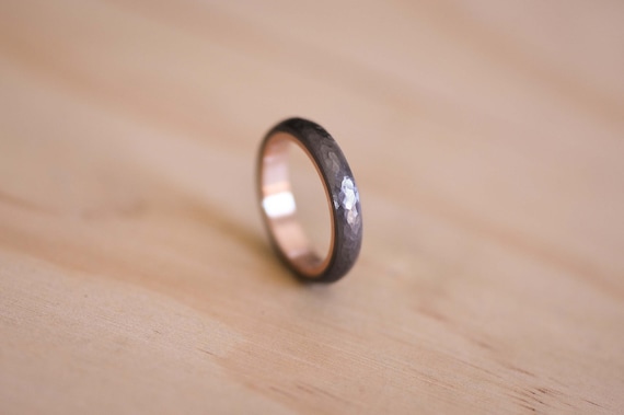 Hammered Tantalum Wedding Band: Rose Gold Liner, Hypoallergenic Ring, Mens Ring, Mens Wedding Ring