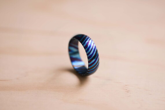 Handcrafted Domed Timascus Ring: Anodized Twist Wedding Band, Mens Ring, Mens Wedding Ring
