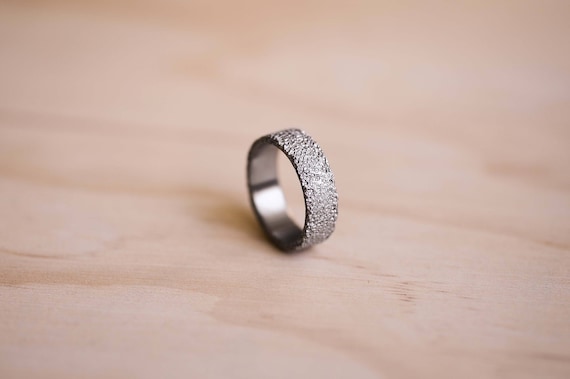 Handcrafted Aerospace Grade Titanium Ring: Volcanic Rock Texture