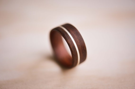 Sterling Silver Inlay in Santos Rosewood Bentwood Ring, Wooden Ring, Mens Ring, Mens Wedding Ring