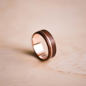 Solid Rose Gold Inlay and Liner in Santos Rosewood Bentwood Ring Wooden Ring Rose Gold Ring image 2