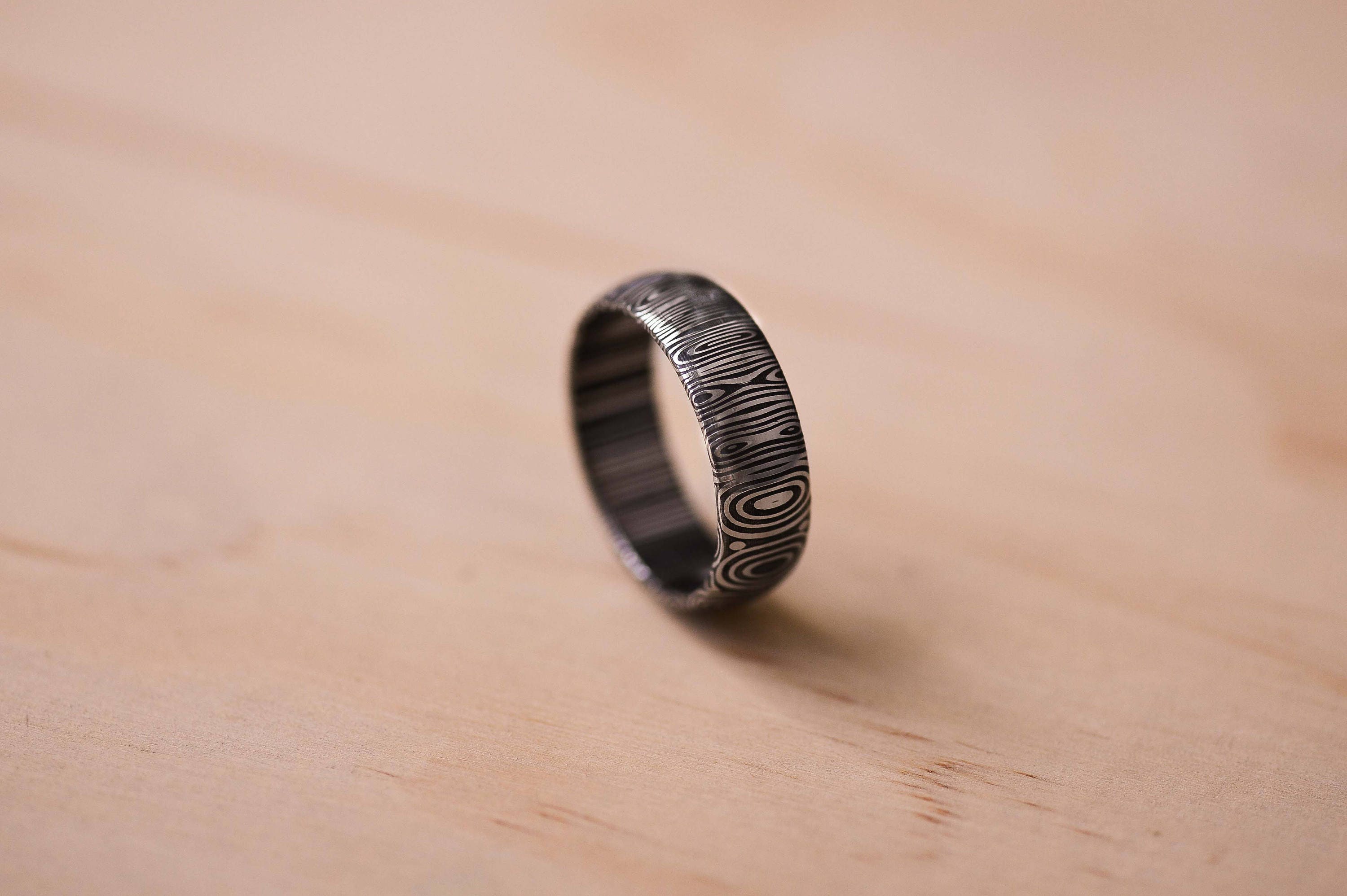 Domed Damasteel Damascus Blue Tongue Pattern Ring Narrow Etsy