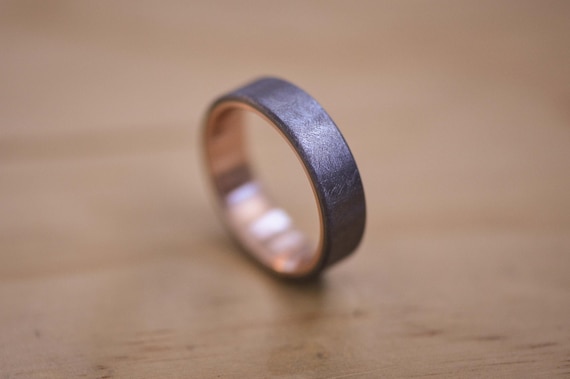 Brushed Tantalum Wedding Band: Rose Gold Liner, Hypoallergenic Ring, Mens Ring, Mens Wedding Ring