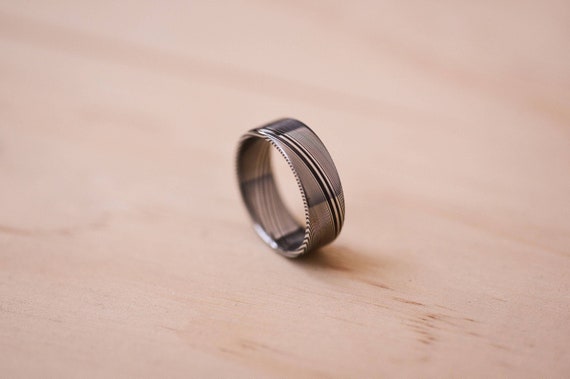 Handcrafted Damasteel Damascus Twist Pattern Ring: Steel Wedding Band, Mens Ring, Mens Wedding Ring