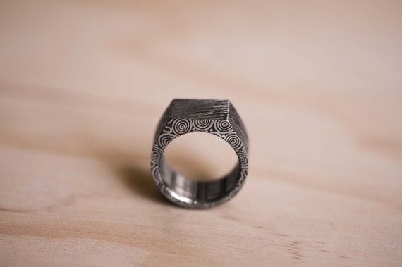 Damasteel Damascus Heimskringla Pattern Signet Ring Damascus Steel
